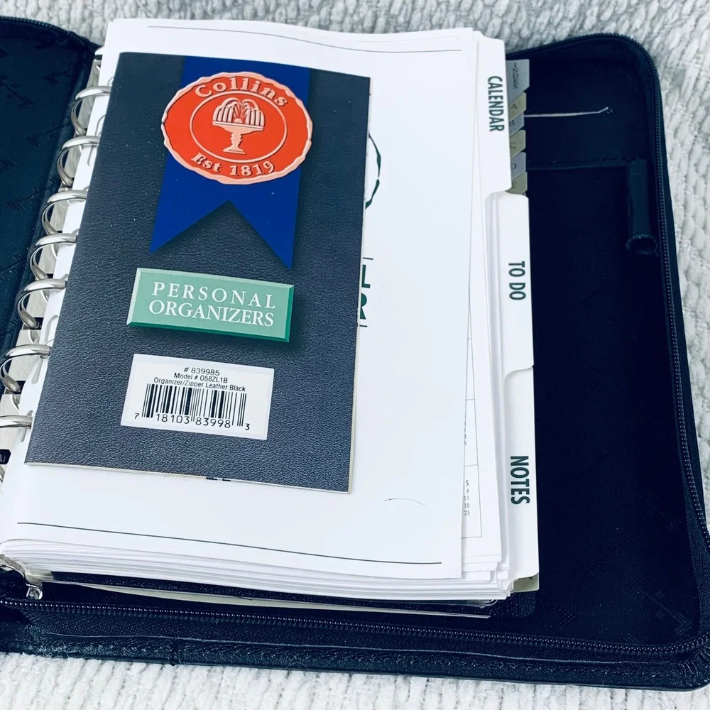 Collins Personal Organizer Unisex Black Leather 0582.18 Zippered 6-Ring‎ Planner